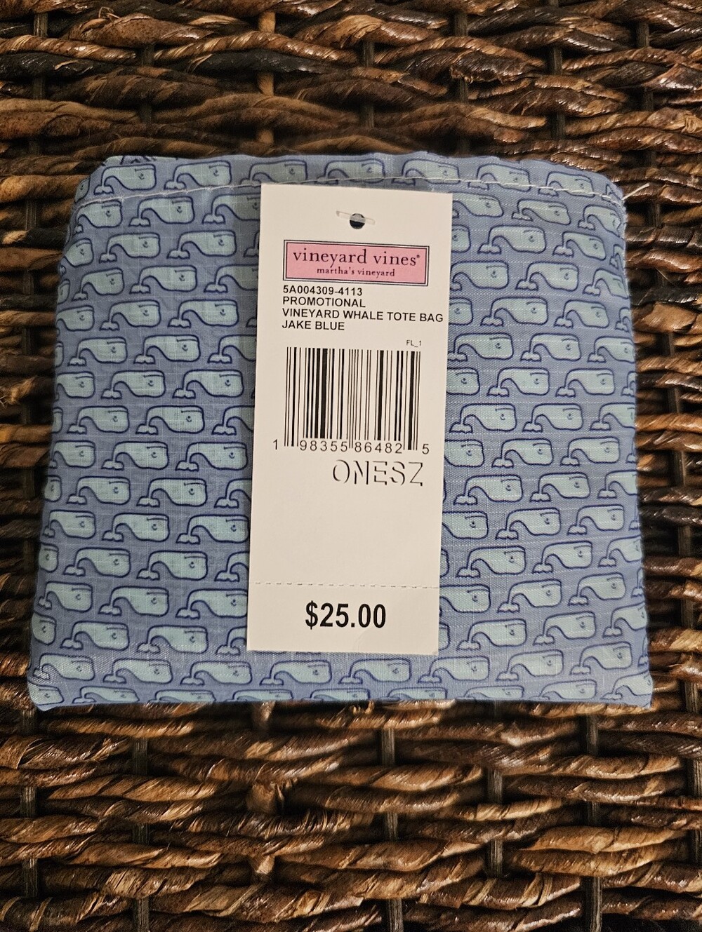 Vineyard Vines Light Blue Whale Pattern Tote